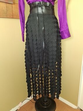 Black Midi Circle-Panel Fringe Skirt - Women's